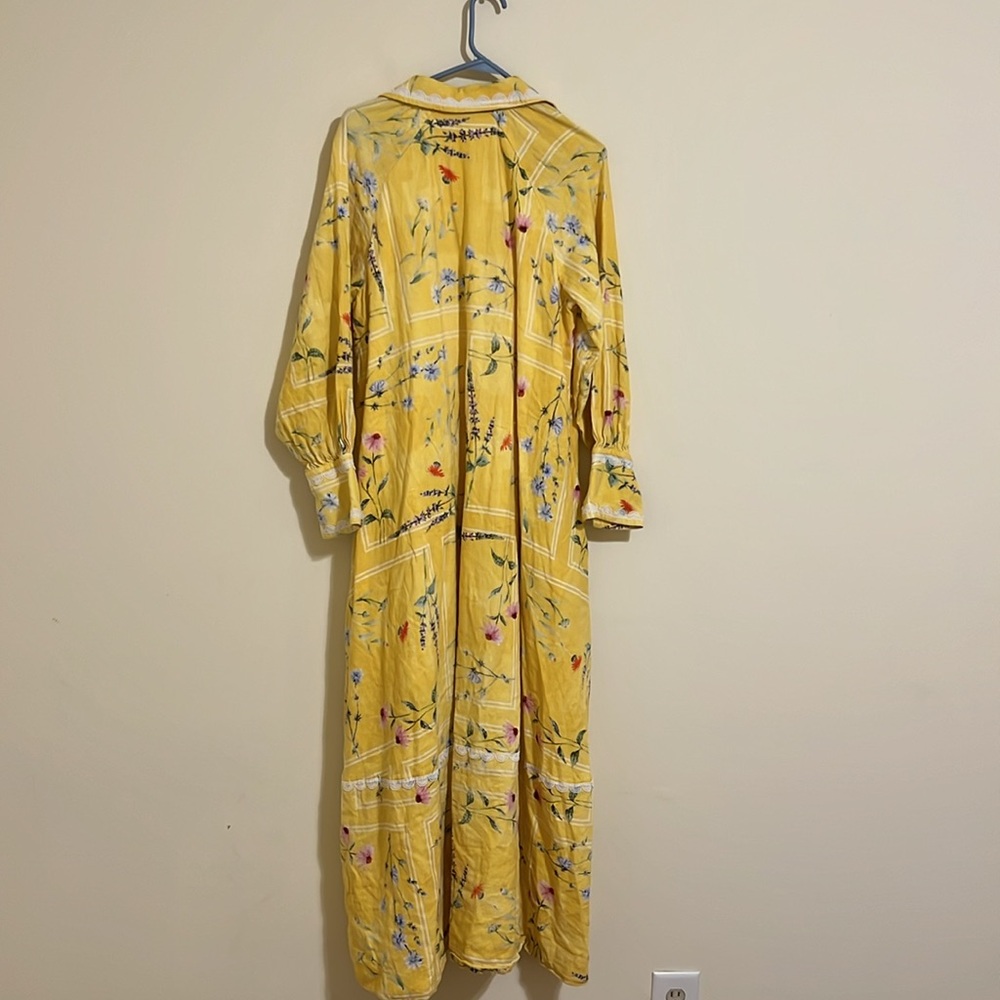 Anthropologie Aureta Aria linen blend Yellow Floral Button-Up Maxi Dress size L - Picture 6 of 13